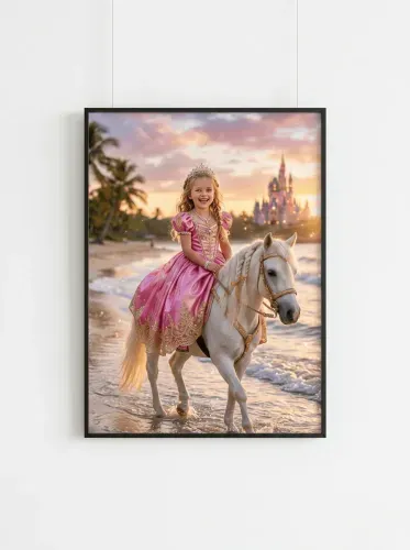 Realistic Princess Tiara White Horse Beach framed preview