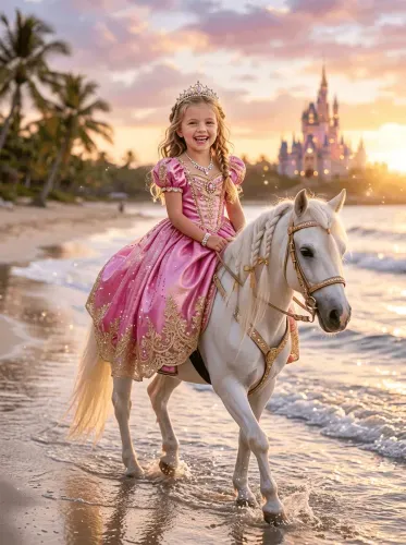 Realistic Princess Tiara White Horse Beach