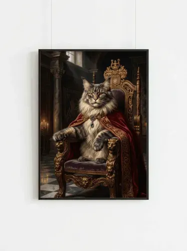Realistic Regal Cat Golden Throne Portrait framed preview