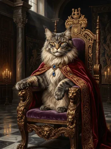 Realistic Regal Cat Golden Throne Portrait