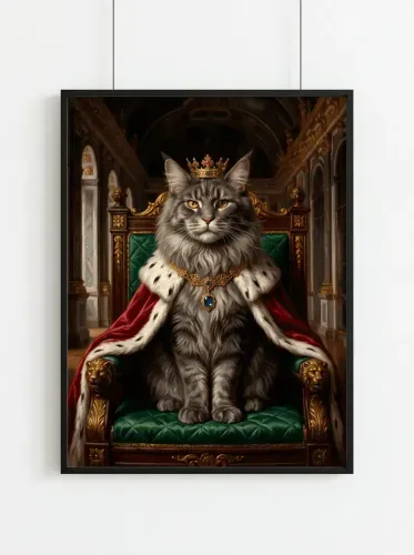 Realistic Royal Cat Crown Throne Portrait framed preview