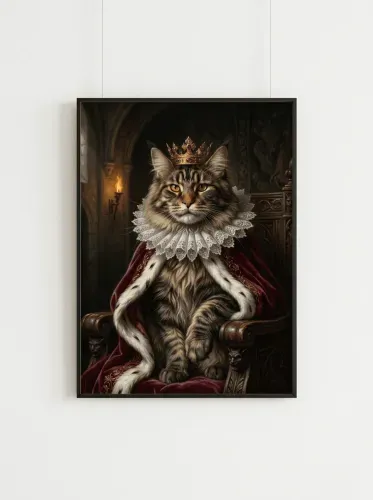 Realistic Royal Cat Golden Crown Portrait framed preview