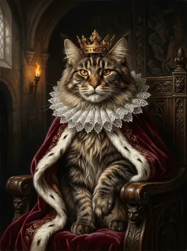 Realistic Royal Cat Golden Crown Portrait