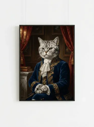 Realistic Royal Cat Portrait Blue Velvet framed preview
