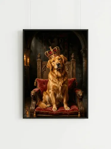 Realistic Royal Golden Retriever Throne Portrait framed preview