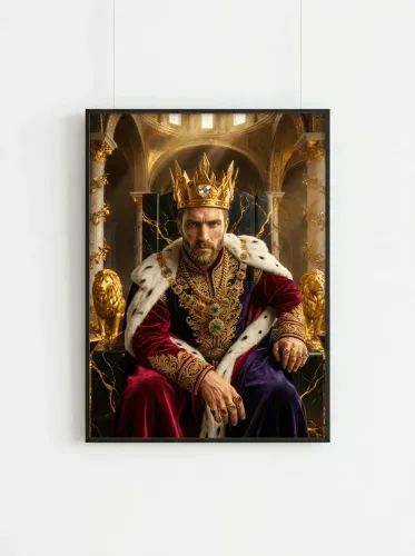 Realistic Royal Portrait Golden Crown Throne framed preview