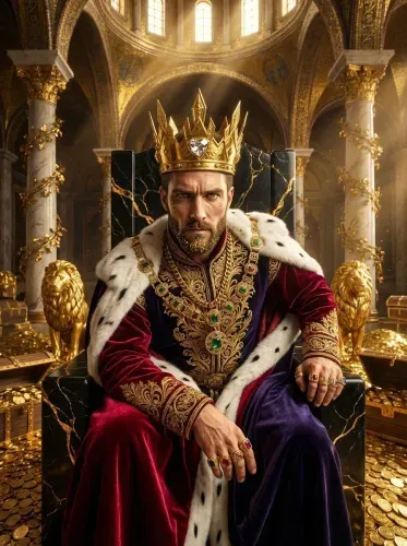 Realistic Royal Portrait Golden Crown Throne