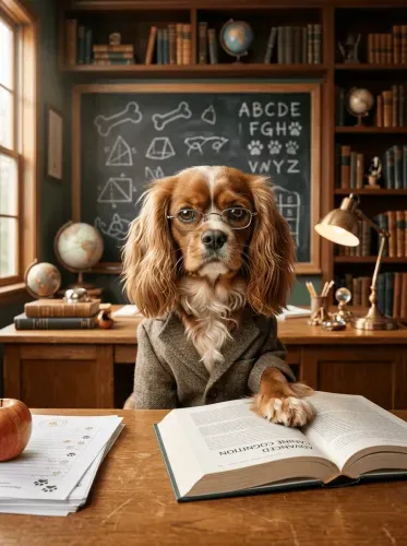 Realistic Scholar Dog Glasses Portrait