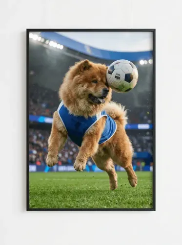 Realistic Soccer Dog Blue Jersey Stadium framed preview