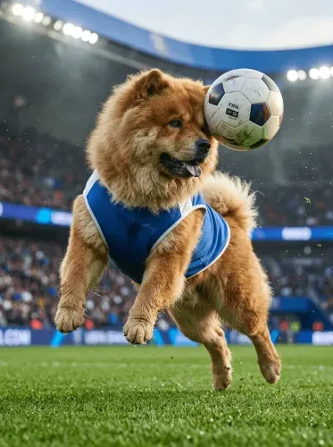 Realistic Soccer Dog Blue Jersey Stadium