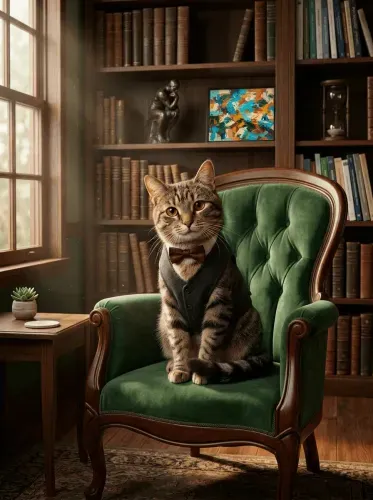 Realistic Tabby Cat Burgundy Bow Portrait framed preview