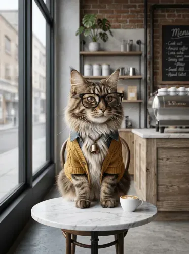 Realistic Tabby Cat Glasses Mustard Cardigan