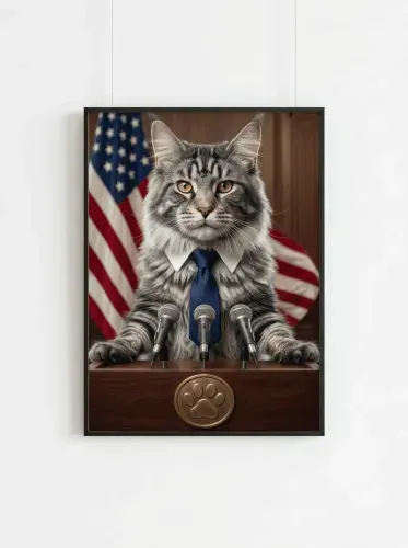 Realistic Tabby Cat Presidential Podium Portrait framed preview
