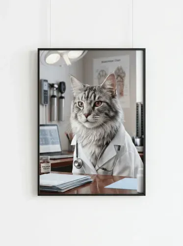 Realistic Tabby Cat Veterinarian Portrait framed preview