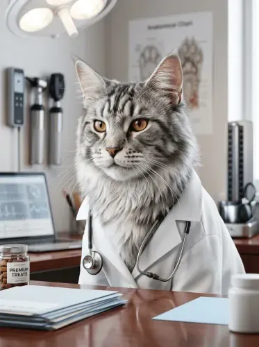 Realistic Tabby Cat Veterinarian Portrait