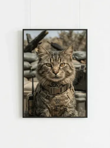 Realistic Tactical Cat Military Portrait framed preview