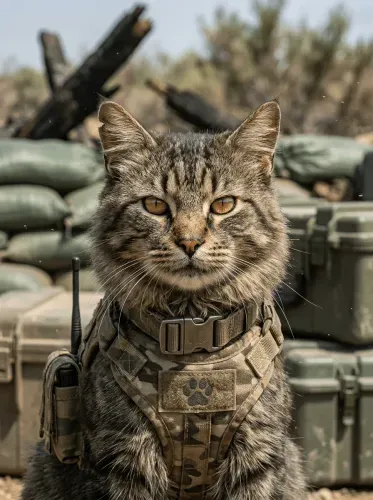 Realistic Tactical Cat Military Portrait