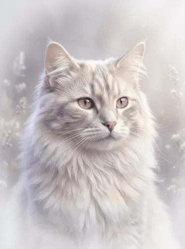 Realistic White Cat Golden Eyes Portrait