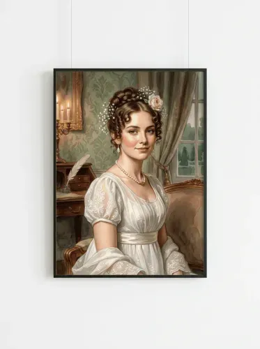 Regency Watercolor Portrait Floral Crown framed preview