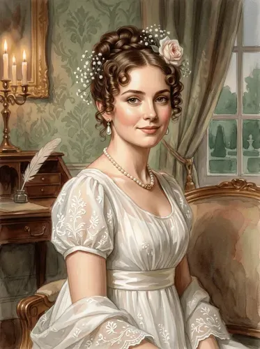 Regency Watercolor Portrait Floral Crown