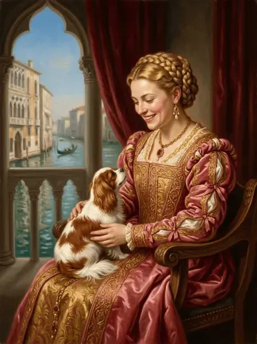 Renaissance Oil Portrait Venetian Window Lady