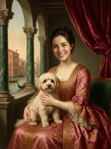 Renaissance Oil Portrait Woman White Dog