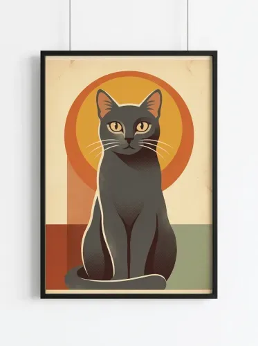 Retro Art Deco Black Cat Golden Halo framed preview