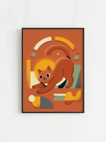 Retro Art Deco Ginger Cat Illustration framed preview