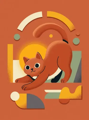 Retro Art Deco Ginger Cat Illustration