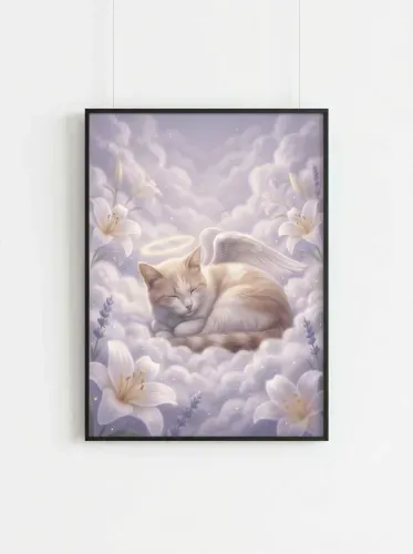 Soft Pastel Angelic Cat Halo Clouds framed preview