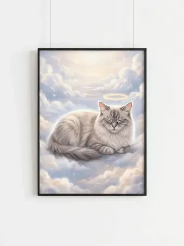 Soft Pastel Heavenly Cat Halo framed preview