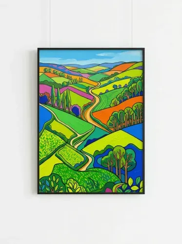 Vibrant Acrylic Rolling Hills Landscape framed preview