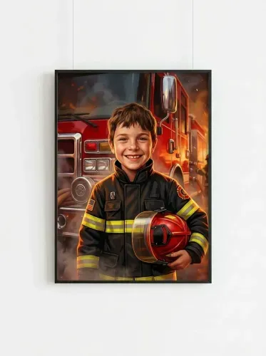 Vibrant Pop Art Firefighter Boy Portrait framed preview