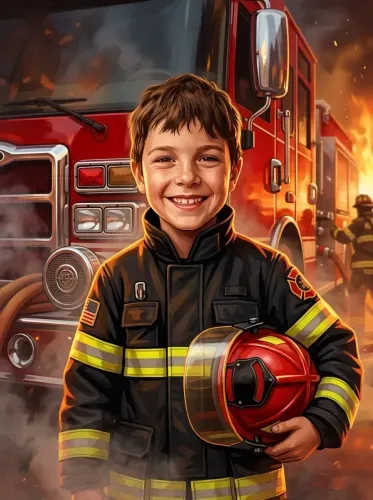 Vibrant Pop Art Firefighter Boy Portrait