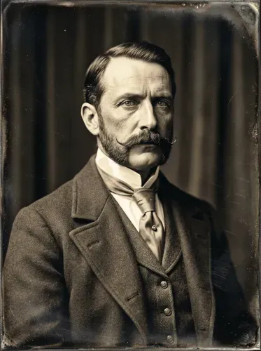 Vintage Portrait Handlebar Mustache Gentleman