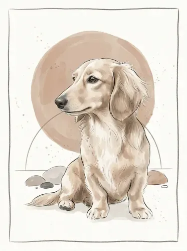 Watercolor Dachshund Portrait Warm Tones