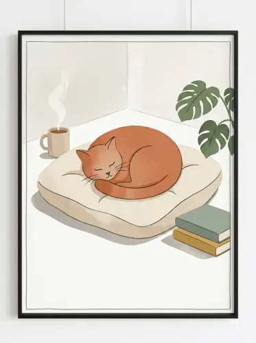 Watercolor Ginger Cat Sleeping Pillow framed preview