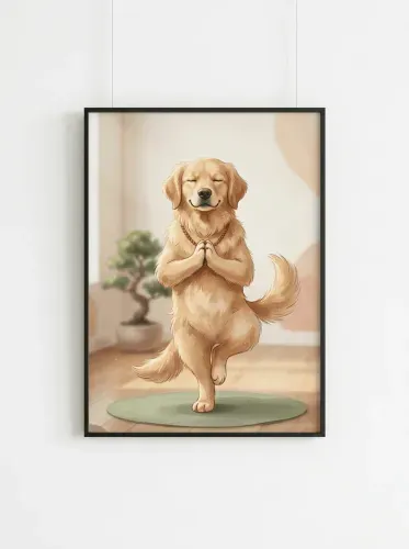 Watercolor Golden Retriever Meditation Pose framed preview